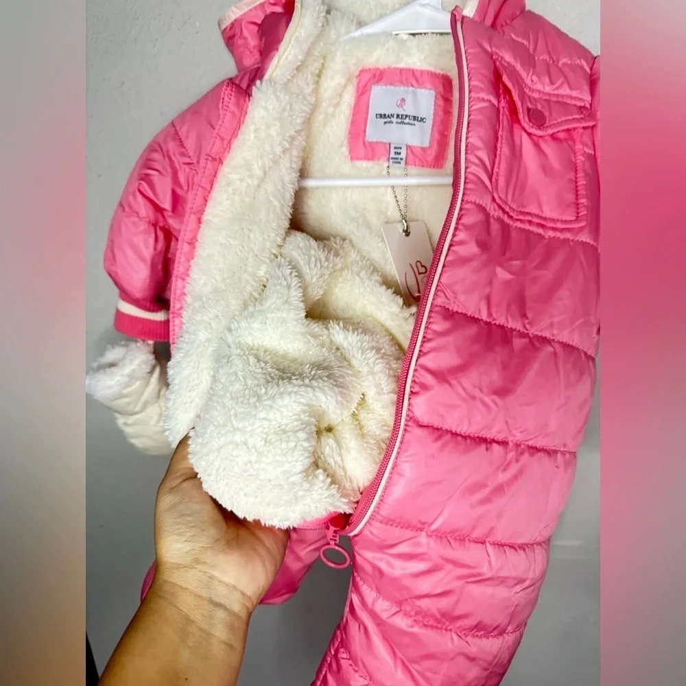 URBAN REPUBLIC Baby Girl's Hooded Faux Shearling Lined Footie 0-3 months